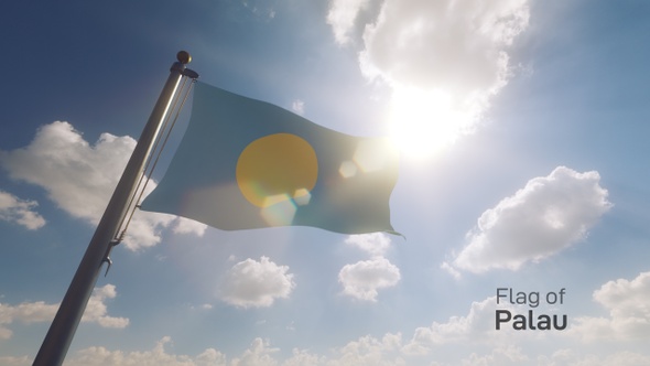 Palau Flag on a Flagpole V2