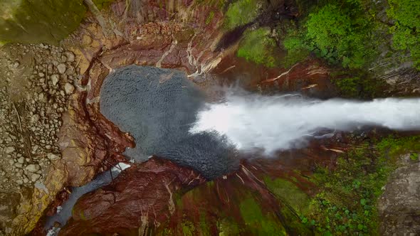 Aerial view of Catarata del Toro waterfall in Costa Rica.