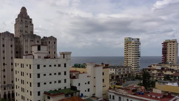 Beautiful Aerial Time Lapse view of the Havana City, Capital of Cuba, during a vibrant cloudy day.