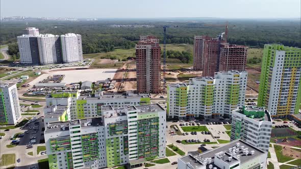 Shooting From a Height on a Residential Neighborhood of Multi-storey, Multi-apartment Modern Houses