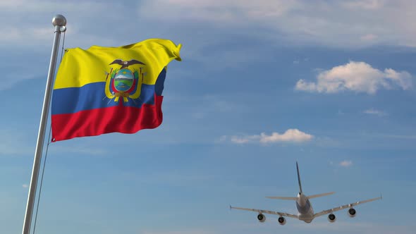 Airliner Passing Above National Flag of Ecuador alt