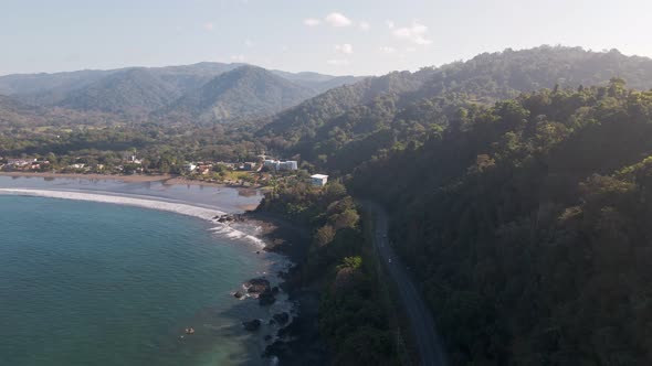 Stunning coastal landscape near Jaco on the Pacific Coast of Costa Rica. Wide angle aerial shot