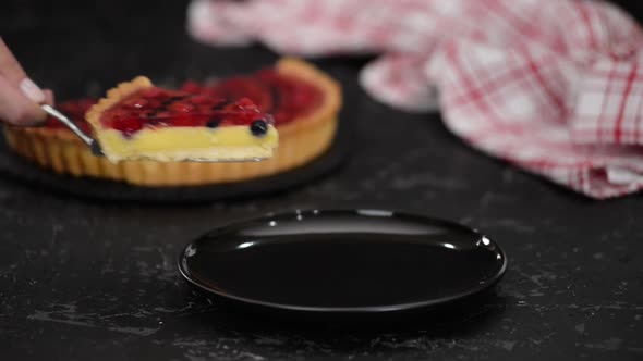 Piece of Berry Tart with Custard and Jelly
