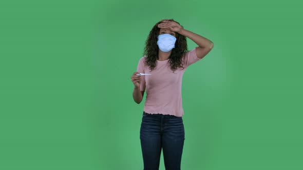 Portrait of Beautiful African American Young Woman in Medical Protective Face Mask Is Looking at