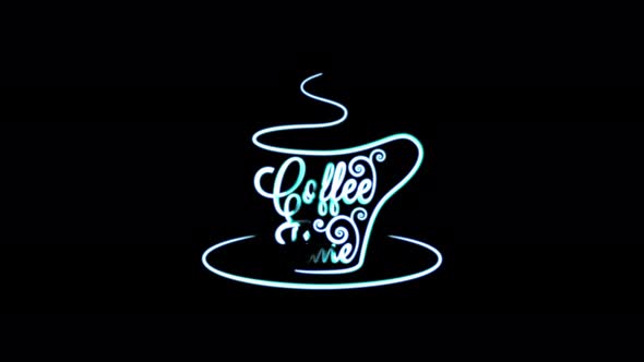Neon animation of a coffee sign on a black background. Coffee time sign seamless animation 4k video.