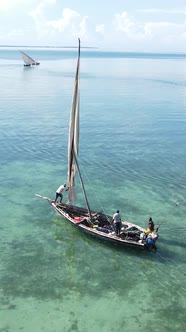 Vertical Video Boats in the Ocean Near the Coast of Zanzibar Tanzania