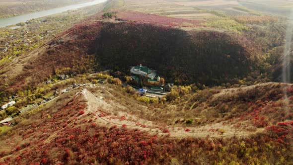 Beautiful Panoramic Aerial Video From Flying Drone to Orthodox Church in Nature alt