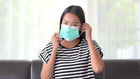 Asian woman wear mask for protect covid19