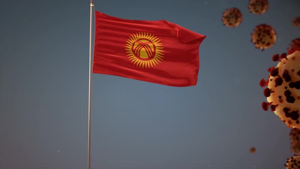 Kirghistan  Flag With Corona Virus Attack 4K