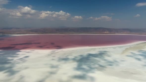 Aerial Pink Colored Salt Lake