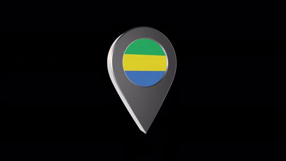 3d Animation Map Navigation Pointer With Gabon Flag With Alpha Channel - 4K