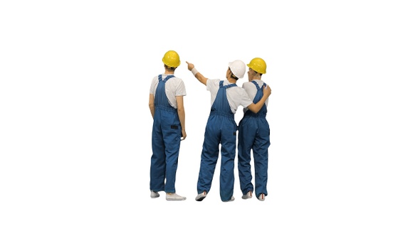 Laborers Standing Looking at The Construction Site on White