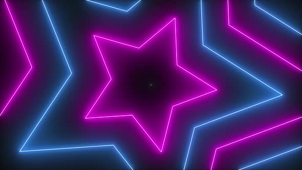 Neon Glowing Retro Stars Abstract Geometric Background