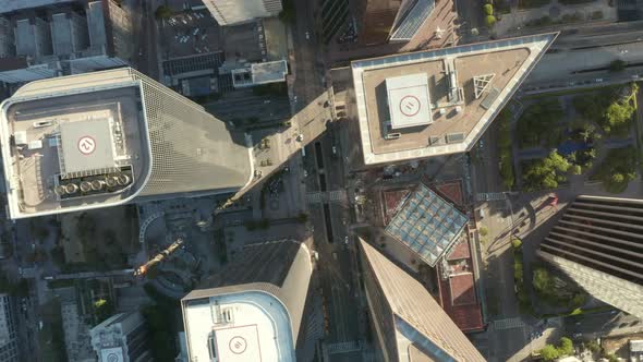 Aerial Wide Angle View Above Downtown Area of Los Angeles California with Little Car Traffic on Main