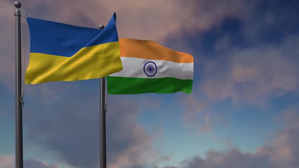 India Flag Waving Along With The National Flag Of The Ukraine - 2K
