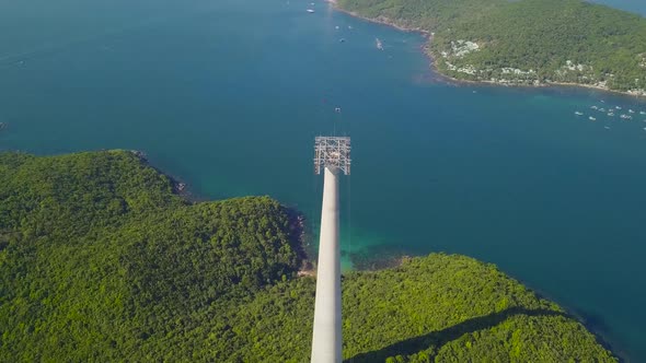 Drone View of Aerial Tramway with Amazing Natural Scenery Conneting Islands