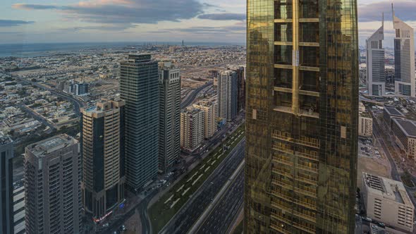 Time lapse movie of moving traffic on Sheil Zayed Road in Dubai during evening time