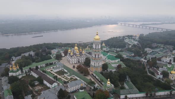 Symbol of Ukraine : Kyiv-Pechersk Lavra. Kiev. Slow Motion Aerial View