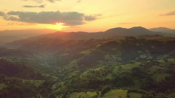 Aerial View of the Endless Lush Pastures of the Carpathian Expanses and Agricultural Land