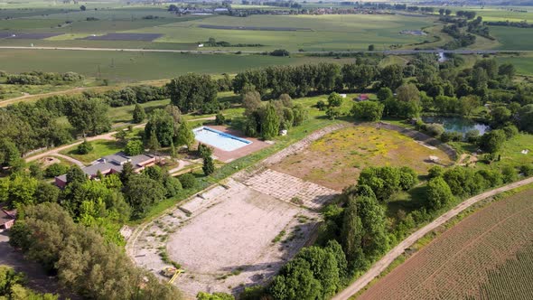 Aerial view of a swimming pool in the town of Tornala in Slovakia