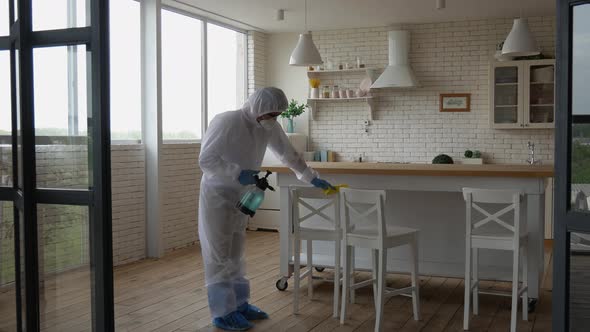 Home disinfection by cleaning service, surface treatment from coronavirus