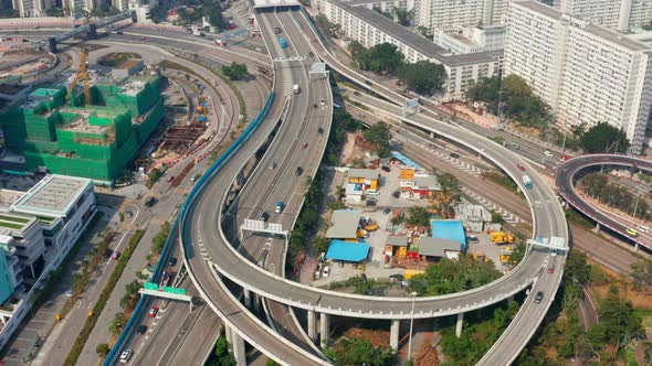 Drone fly over Hong Kong city