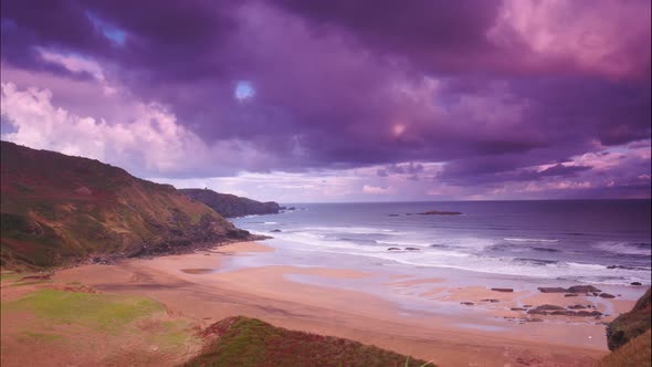 Asturias Coast with Carniciega Beach, Spain. Timelapse