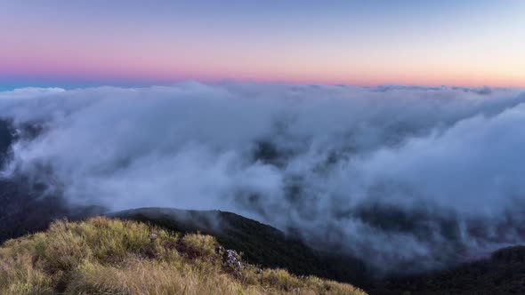 Magic Morning Foggy Clouds in New Zealand Mountains Nature