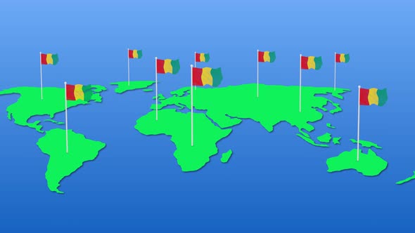 Guinea Flag Wavy Animated On Earth Map