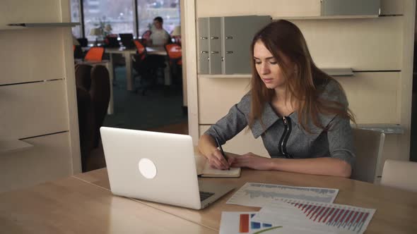 Business Woman At Personal Office Cheking  Charts And Report 