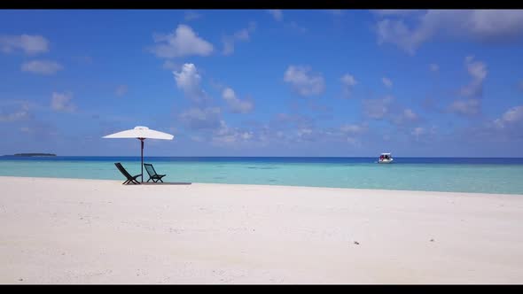 Aerial panorama of tropical sea view beach wildlife by transparent sea and white sandy background of