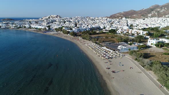 Village of Chora on the island of Naxos in the Cyclades in Greece from the sky