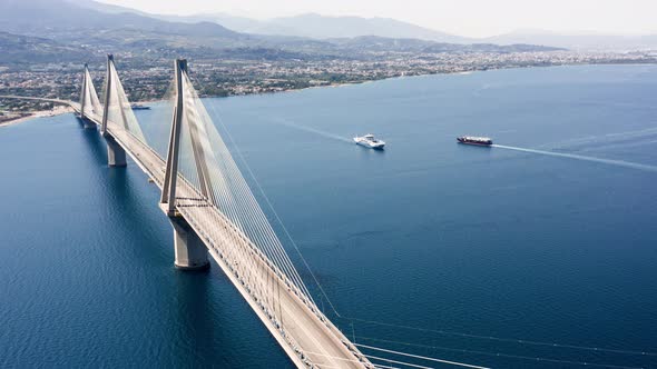 Drone View of Rio  Antirio Bridge