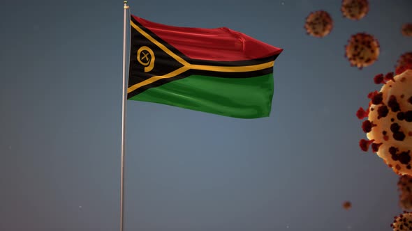 Vanuatu Flag With Corona Virus Attack 4K