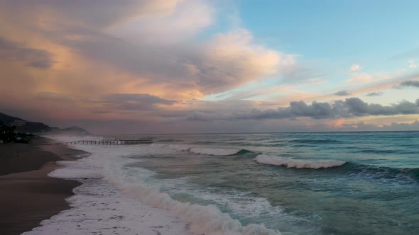 After Rain Storm at Sea Filmed on a Drone in the Sunset