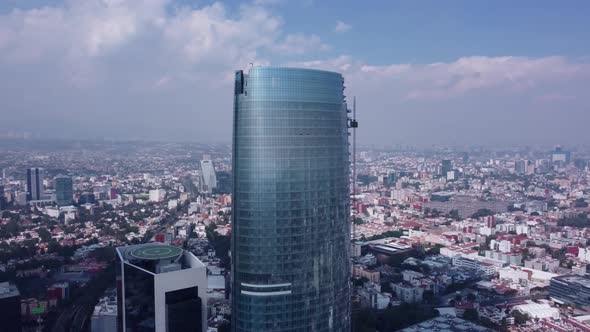 Aerial circular view of a skyscraper in Mexico City