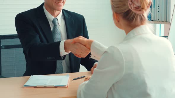 Job Seeker and Manager Handshake in Job Interview