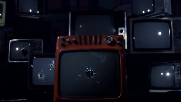 Gunshots At Old TV with Green Screen.