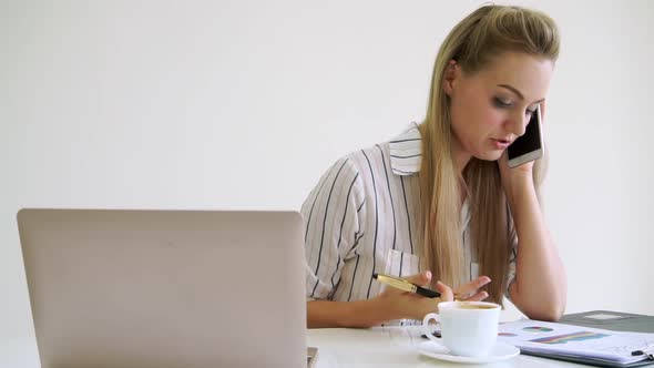 Blonde Business Woman Working at Modern Office