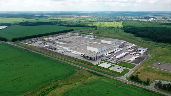 Aerial view of a large modern industrial factory. Industrial background. Logistics from above