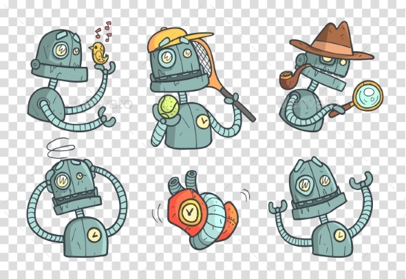 Set with Metal Robot with Different Emotions
