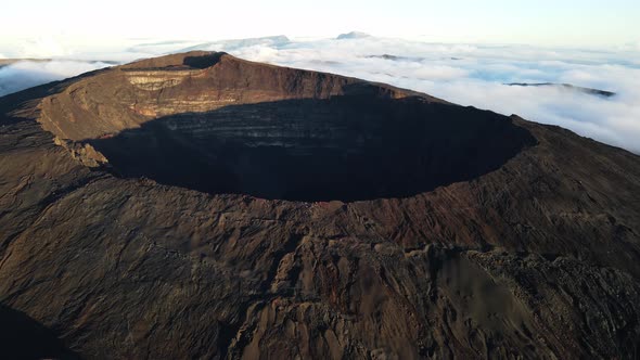 Drone footage of the Piton de la Fournaise volcano crater.