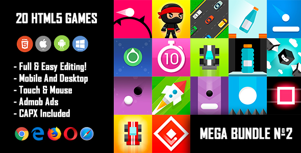 20 HTML5 Games + Mobile Version!!! MEGA BUNDLE №2 (Construct 2 / CAPX)