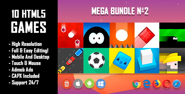 10 HTML5 Games + Mobile Version!!! MEGA BUNDLE №2 (Construct 2 / CAPX)