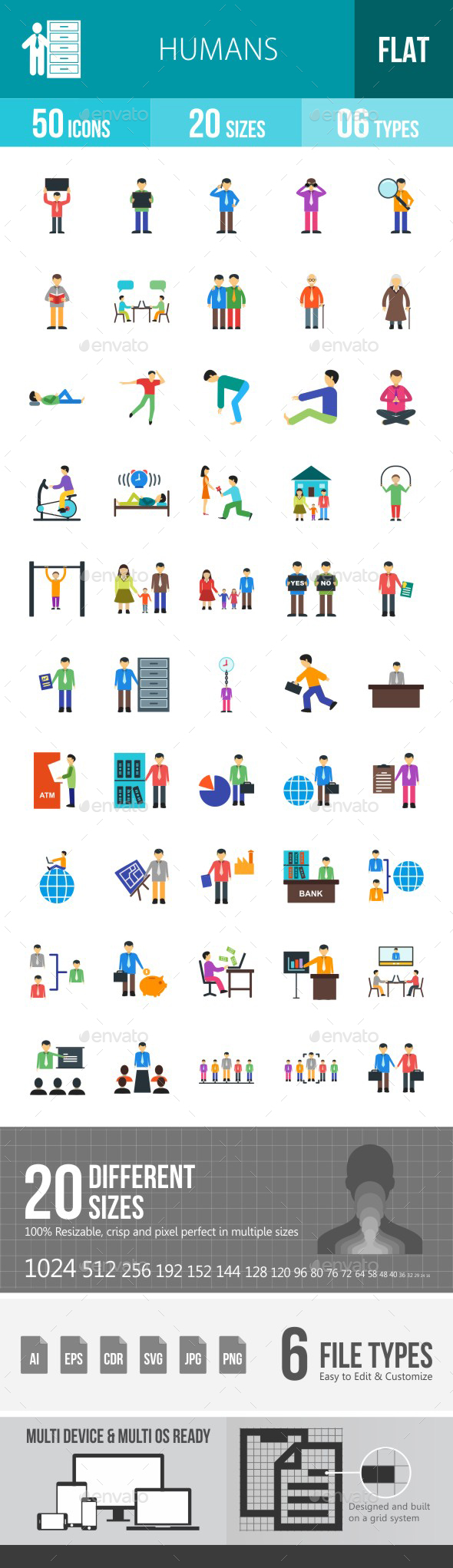 Humans Flat Multicolor Icons