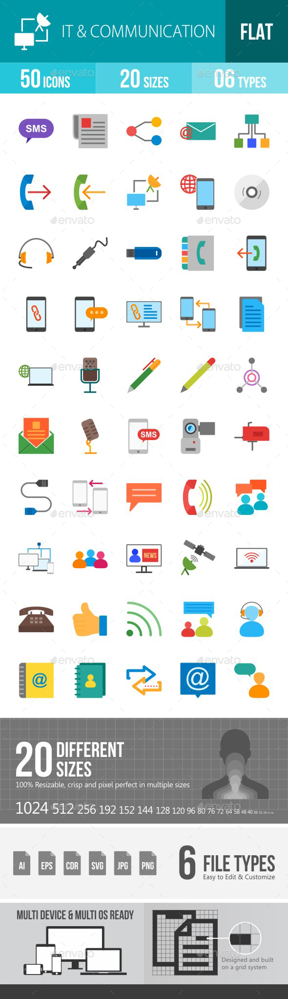 IT & Communication Flat Multicolor Icons