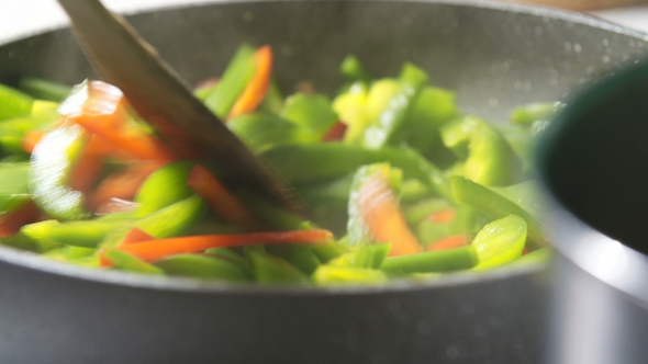 Frying Delicious Colorful Vegetables
