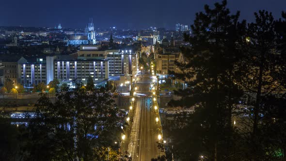 Cechuv Bridge Night View From Letenske Garden Timelapse