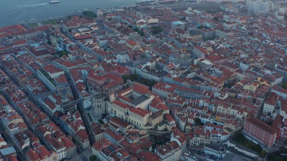 Wide Aerial View of Rooftops of Colorful Houses and Red Rooftops of Traditional Old Historic Houses