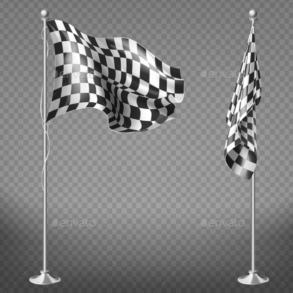 Vector Set of Checkered Racing Flags on Poles